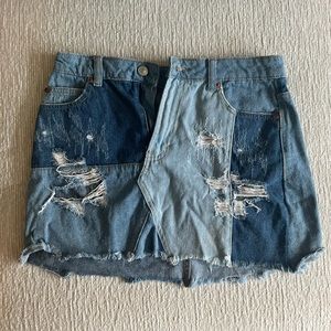 Sunset + Spring Denim Patchwork Skirt